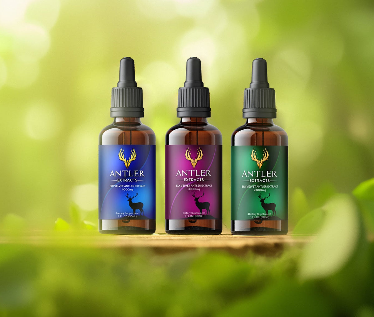 Antler Extracts 3-Month Transformation Stack of Essential, Advanced and Supreme elk velvet antler extracts