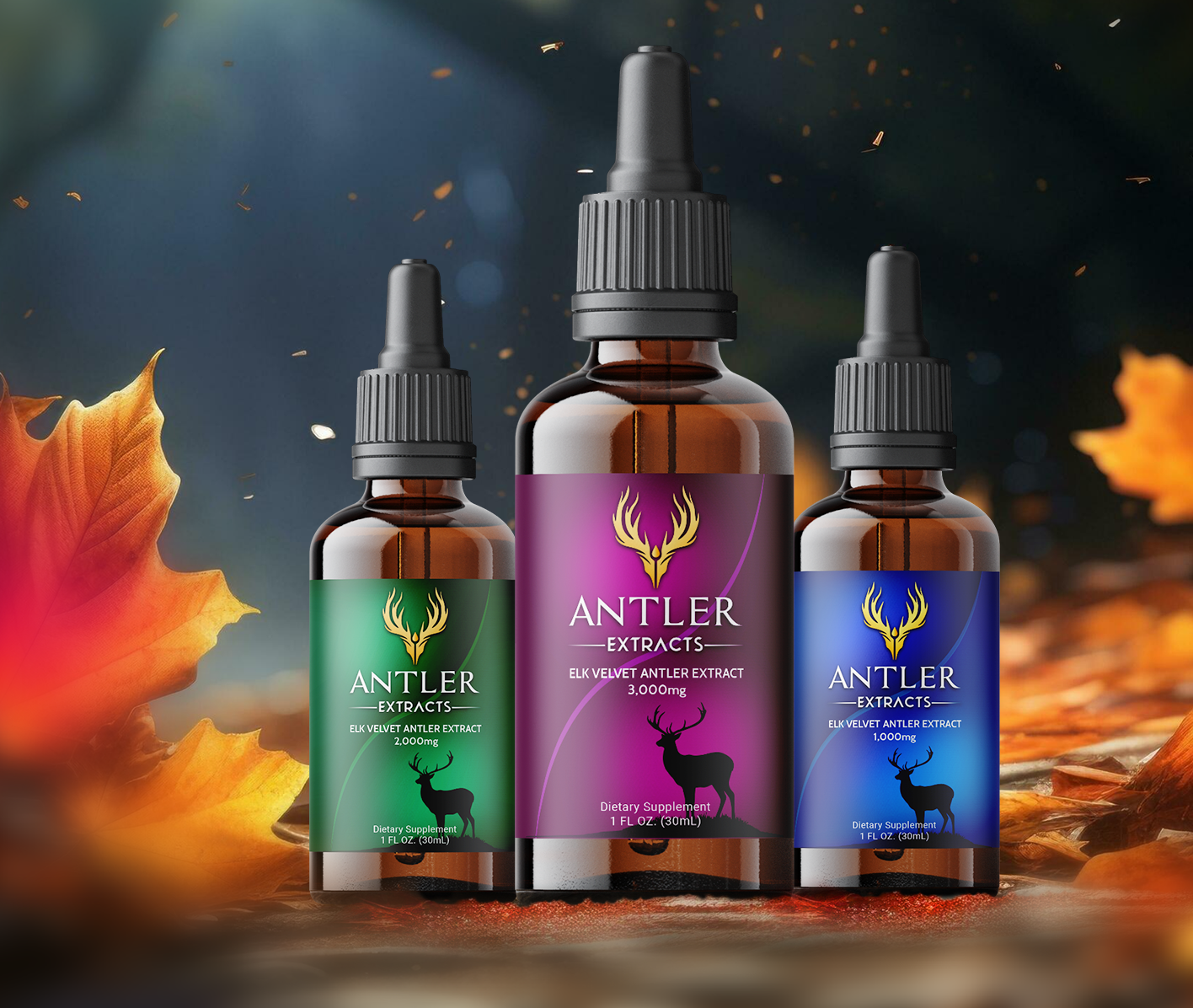 Antler Extracts Elk Velvet Antler 3-Month Transformation Stack | Essential, Advanced & Supreme Pure Velvet Extracts Deer