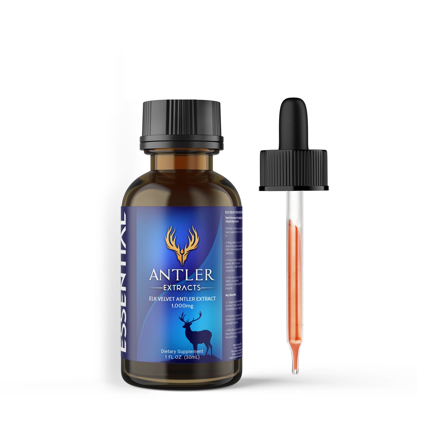 Antler Extracts Essential Elk Velvet Antler Liquid Extract – 1,000mg Pure Velvet Extracts Deer